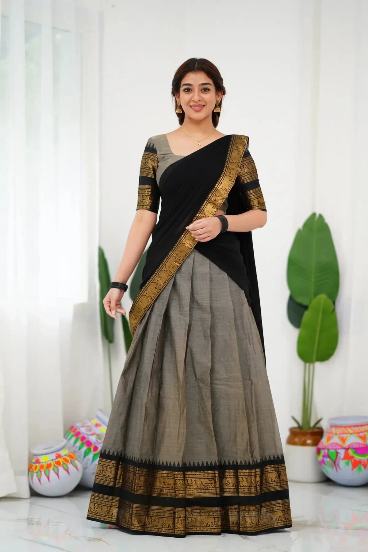 🌈🌈Evergreen Beautiful Kanjivaram Half-Saree Set🥻🥻